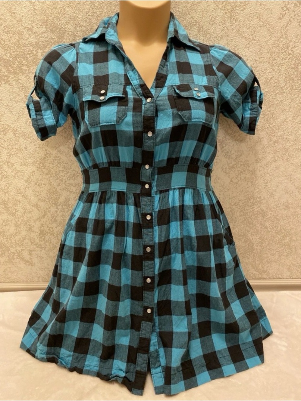 Cotton Express Blue and Black Gingham Dress